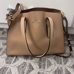 Coach Tan Leather Tote with Gold Accents